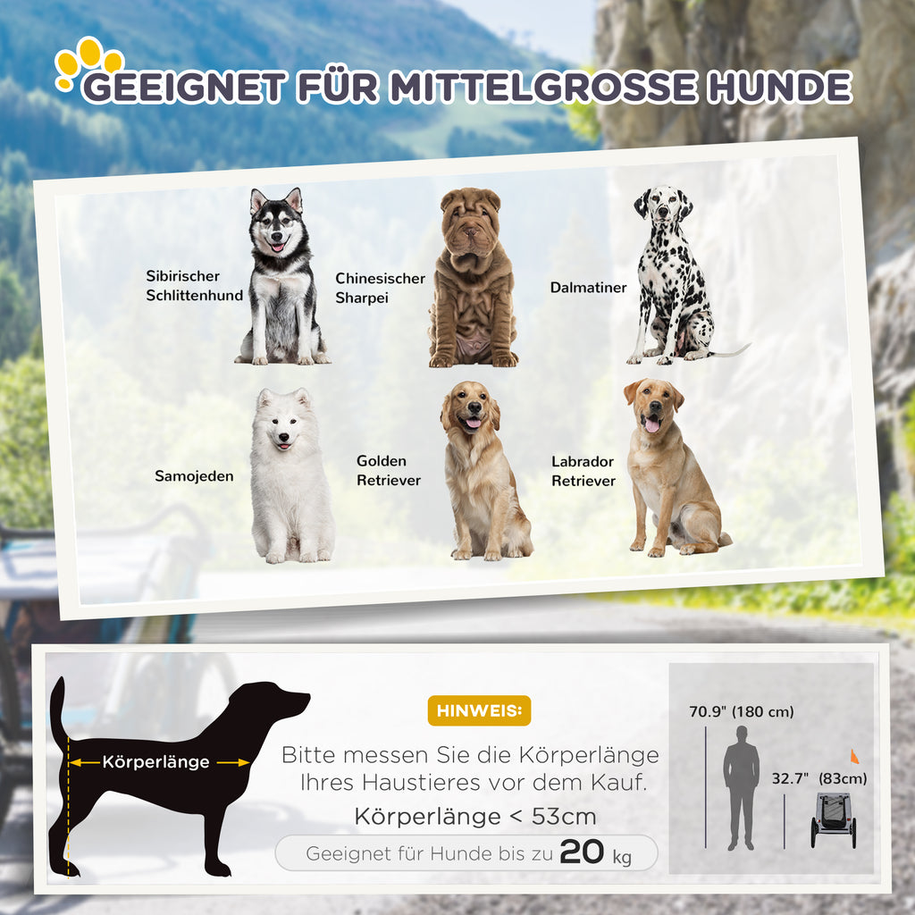 PawHut Hundeanhänger Fahrradanhänger bis 20kg Netzfenster, aufrollbare Abdeckung, Universalkupplung Schwarz, 140 x 71 x 83 cm
