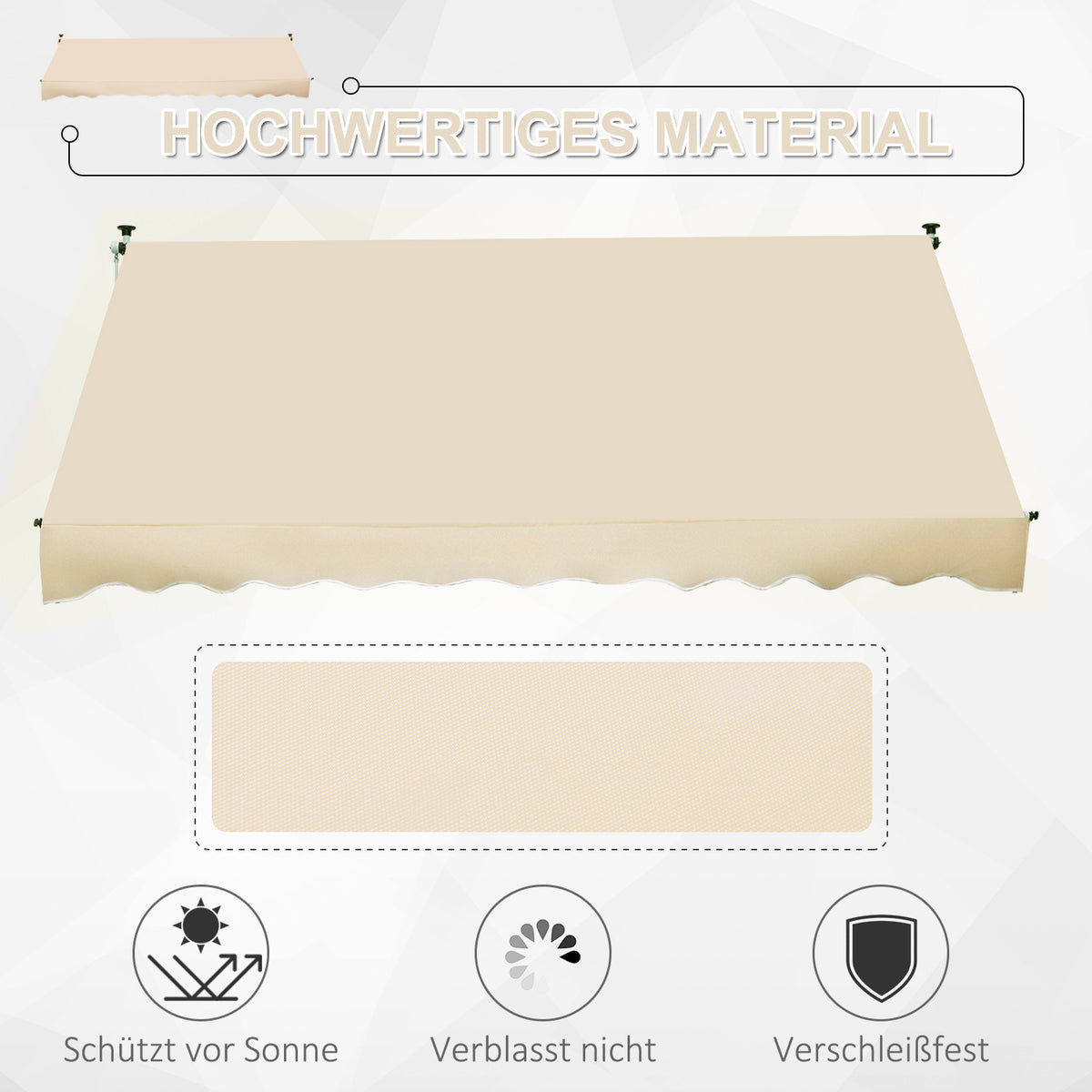 Outsunny Klemmmarkise mit Handkurbel höhenverstellbar Gelenkarmmarkise schmutzabweisend, witterungsbeständig Balkonmarkise 150cm breit Terrassenmarkise für Terrasse Balkon Veranda Beige