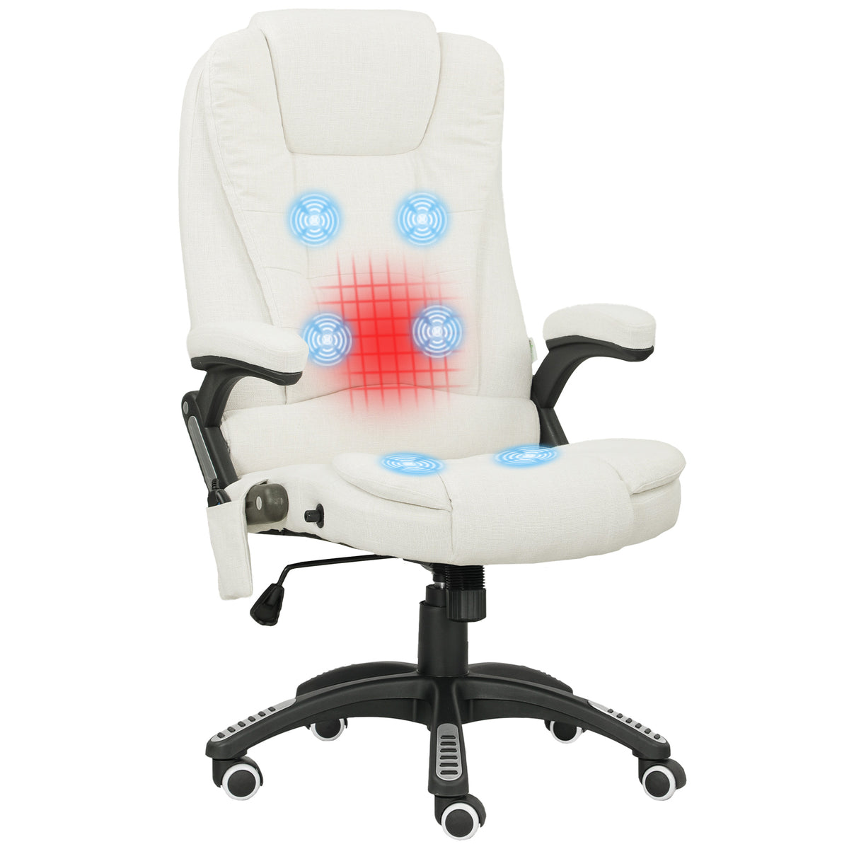 Vinsetto Ergonomischer Schreibtischstuhl mit Massagefunktion, 68 x 72 x 110–120 cm, Cremeweiß