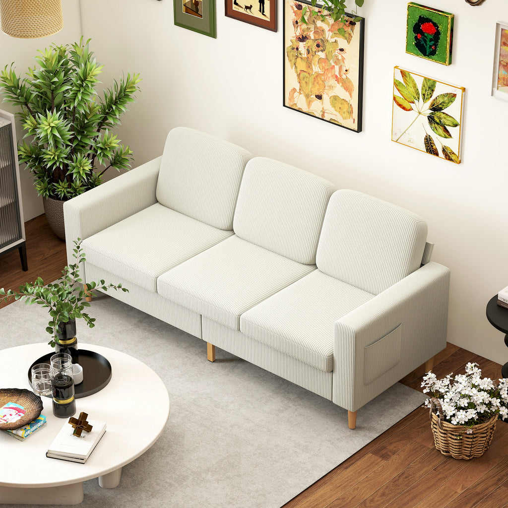 HOMCOM Dreisitzer-Sofa aus Rip-Vorvelvet mit Federkissen und gepolsterter Sitzfläche, 192x80x84,5cm, beige