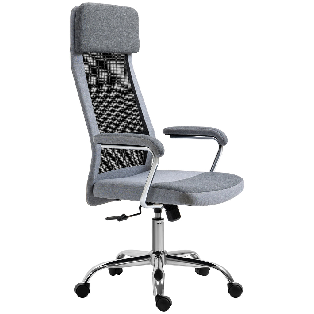 Vinsetto Bürostuhl Computerstuhl ergonomischer Schreibtischstuhl Höhenverstellung und Kopfstütze mit Schaumstoff nordischer Stil hellgrau+schwarz 65 x 67 x 119-129 cm