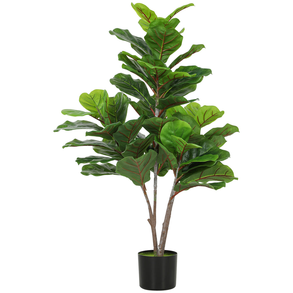 HOMCOM Künstliche Geigen-Feigenbaum 110cm Kunstpflanze, Plastik Künstliche Pflanzen im Topf, Dekoration Geschenk
