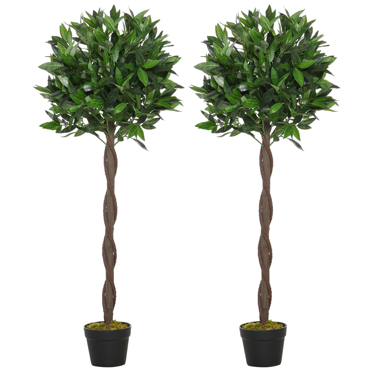 Outsunny 2er-Set Künstlicher Lorbeerbaum, 120 cm, Kunstpflanzen im Zementtopf, Kunststoff-Pflanzen für drinnen und draußen, Grün