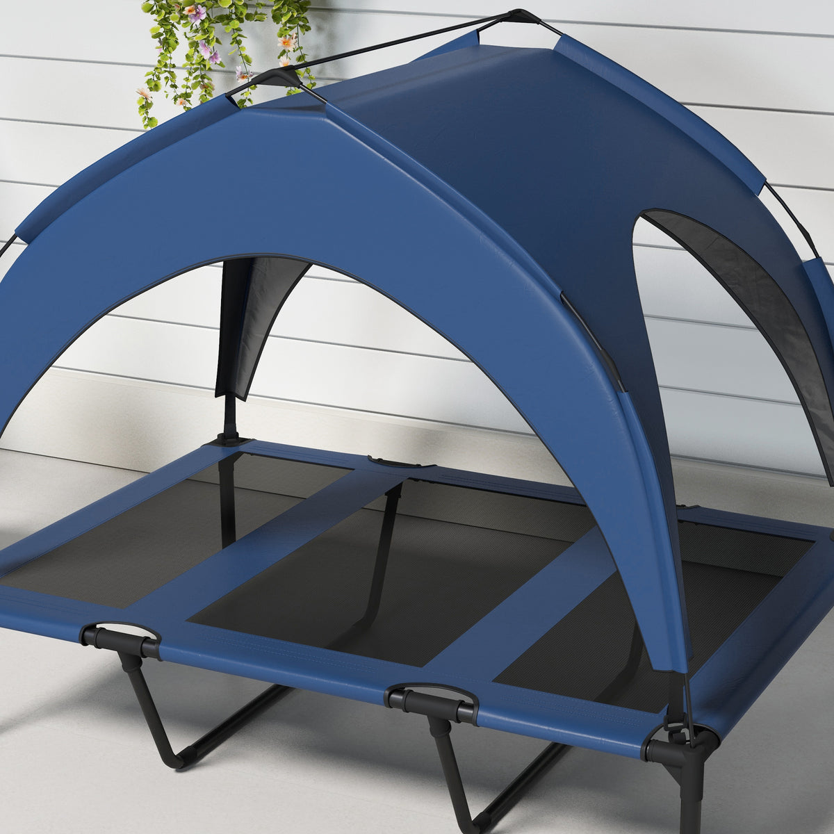 PawHut Hundebett Outdoor-Hundebett, wetterbeständig, erhöhtes Gestell, 106 x 76 x 94 cm, Dunkelblau