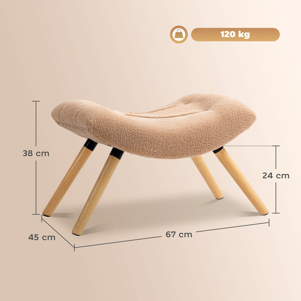 HOMCOM Moderner Fußhocker mit Fleece-Bezug und Holzbeinen, gepolstert, für Wohnzimmer, Schlafzimmer, Flur, Braun