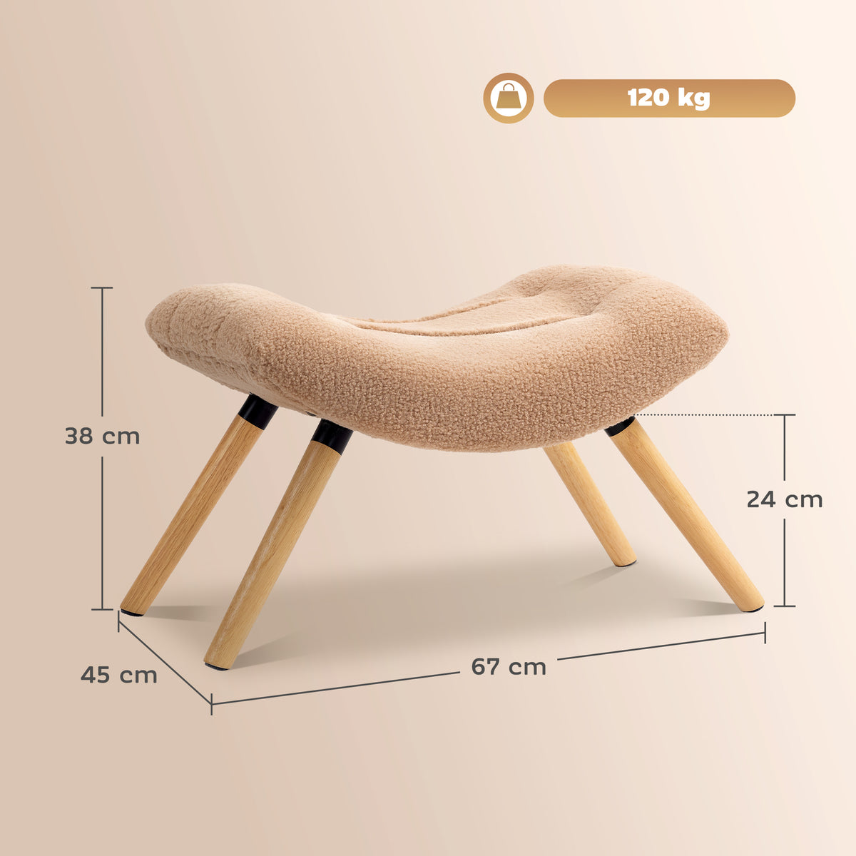 HOMCOM Moderner Fußhocker mit Fleece-Bezug und Holzbeinen, gepolstert, für Wohnzimmer, Schlafzimmer, Flur, Braun