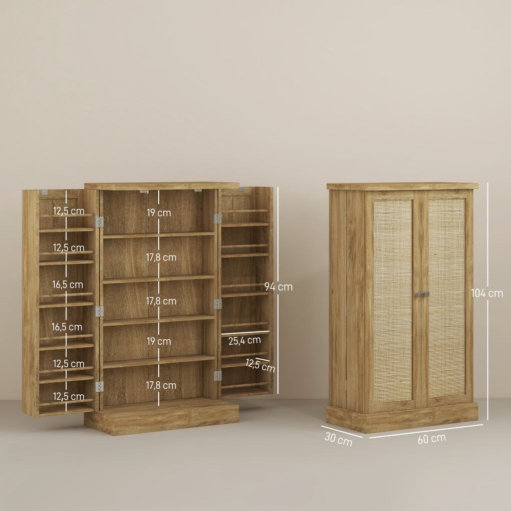 HOMCOM Buffet Küche Küchenmöbel Aufbewahrung mit 12 Regalen an Türen verstellbar 60 x 30 x 104 cm Naturholzoptik