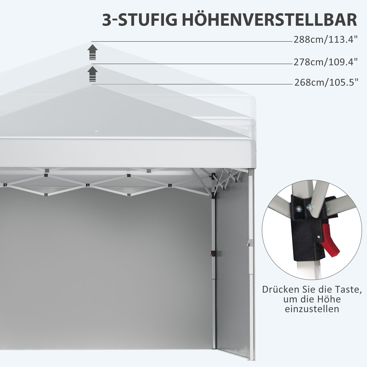 Outsunny Faltpavillon, zwei Seitenwände, Tragetasche, Stahlrahmen, hellgrau, 3 x 3 x 2,7 m