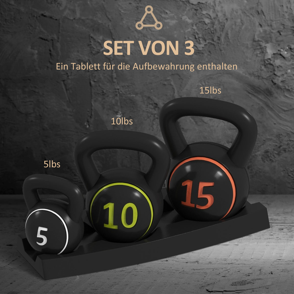SPORTNOW Kettlebell Set, 3 Kugelhanteln 2,2kg/4,5kg/6,8kg, Kunststoffhülle, Schwarz