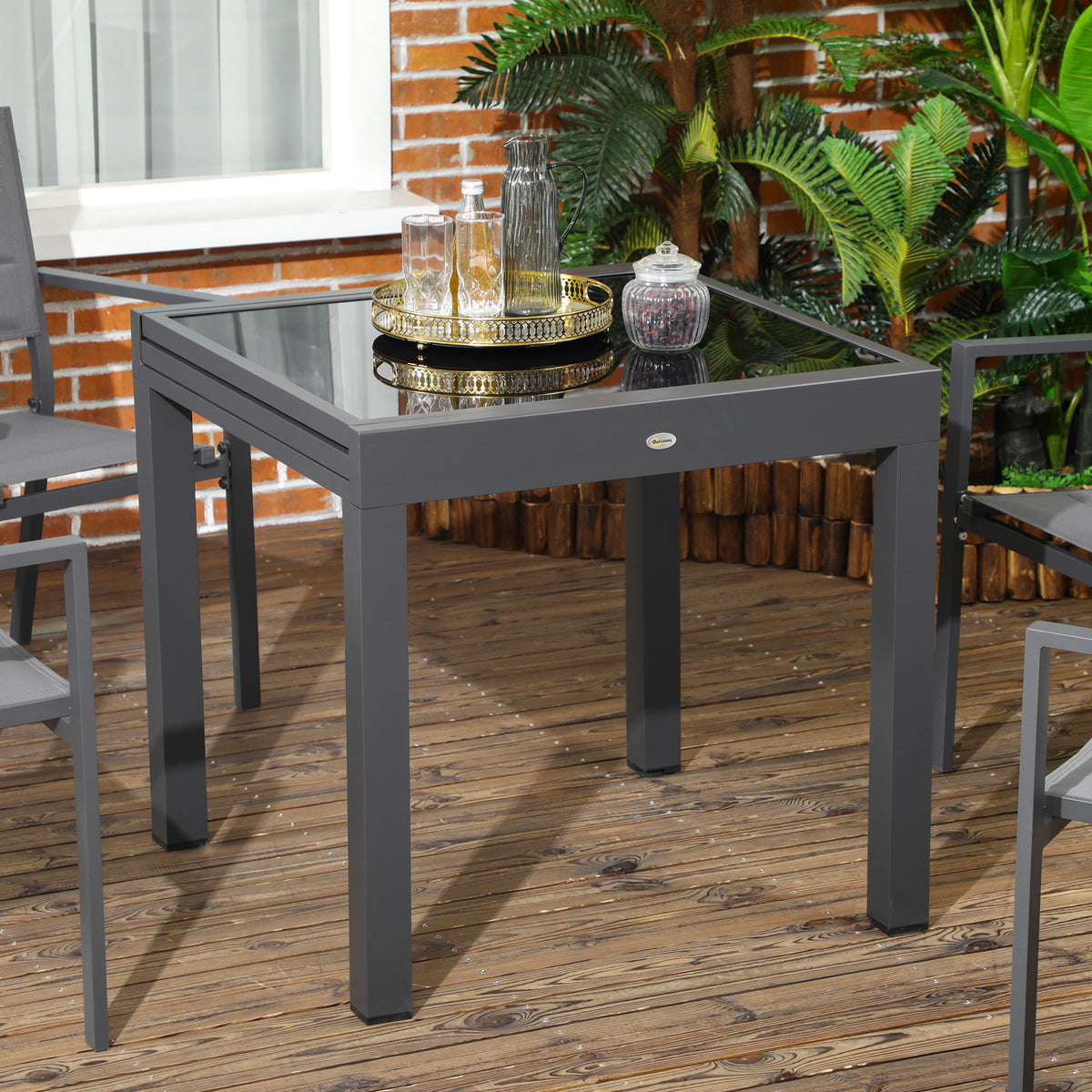 Outsunny Gartentisch Outdoor-Klapptisch Erweiterbarer Klapptisch, wetterbeständig, 160 cm × 80 cm × 75 cm, Schwarz