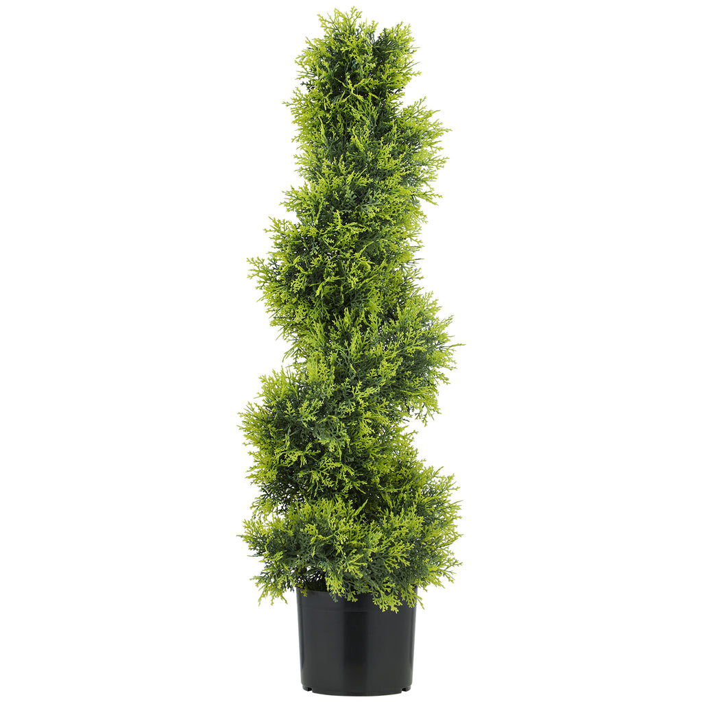 HOMCOM Künstliche Zypresse 90cm Kunstpflanze in Spiralform, Plastik Künstliche Pflanzen im Topf, Moderne Dekoration