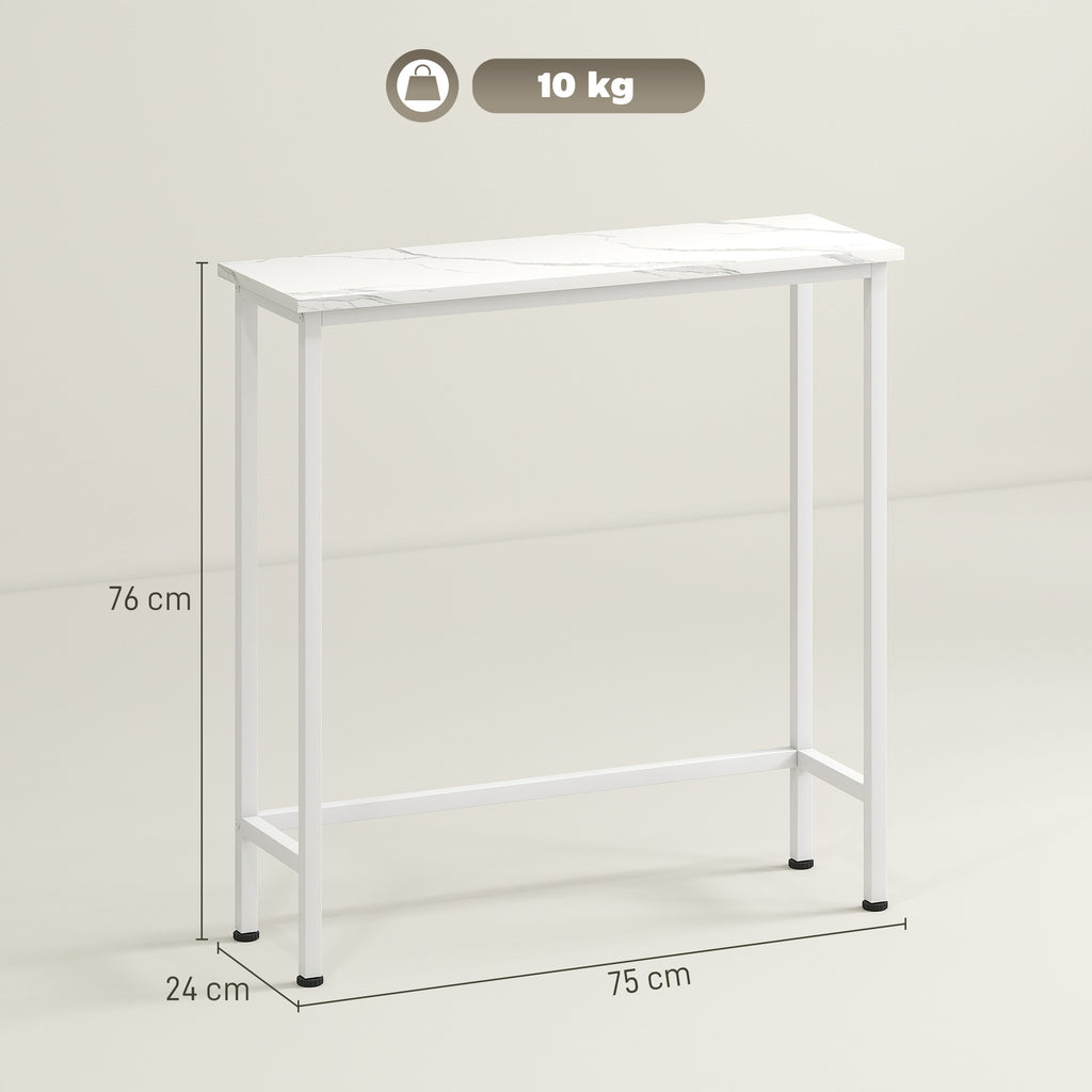 HOMCOM Konsolentisch Flurtisch mit verstellbar Fußpads, Kippschutz 75 x 24 x 76 cm für Kleinen Raum Weiß