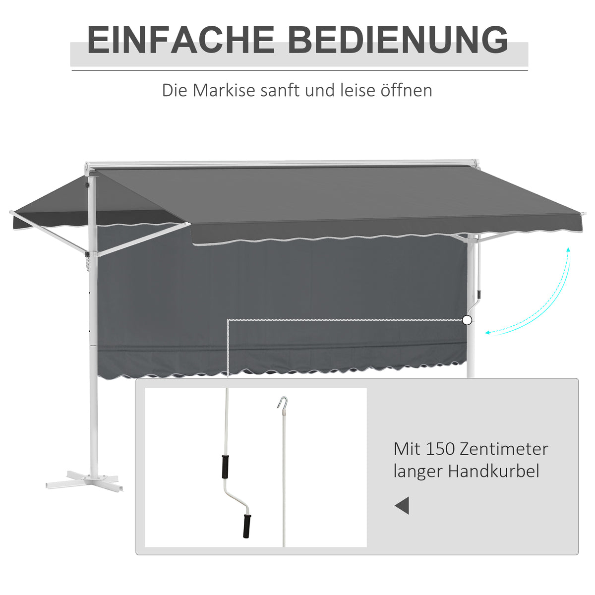 Outsunny Freistehende Markise, neigungsverstellbar, Handkurbel, Metallgestell, wetterfest, 4x3m, Grau