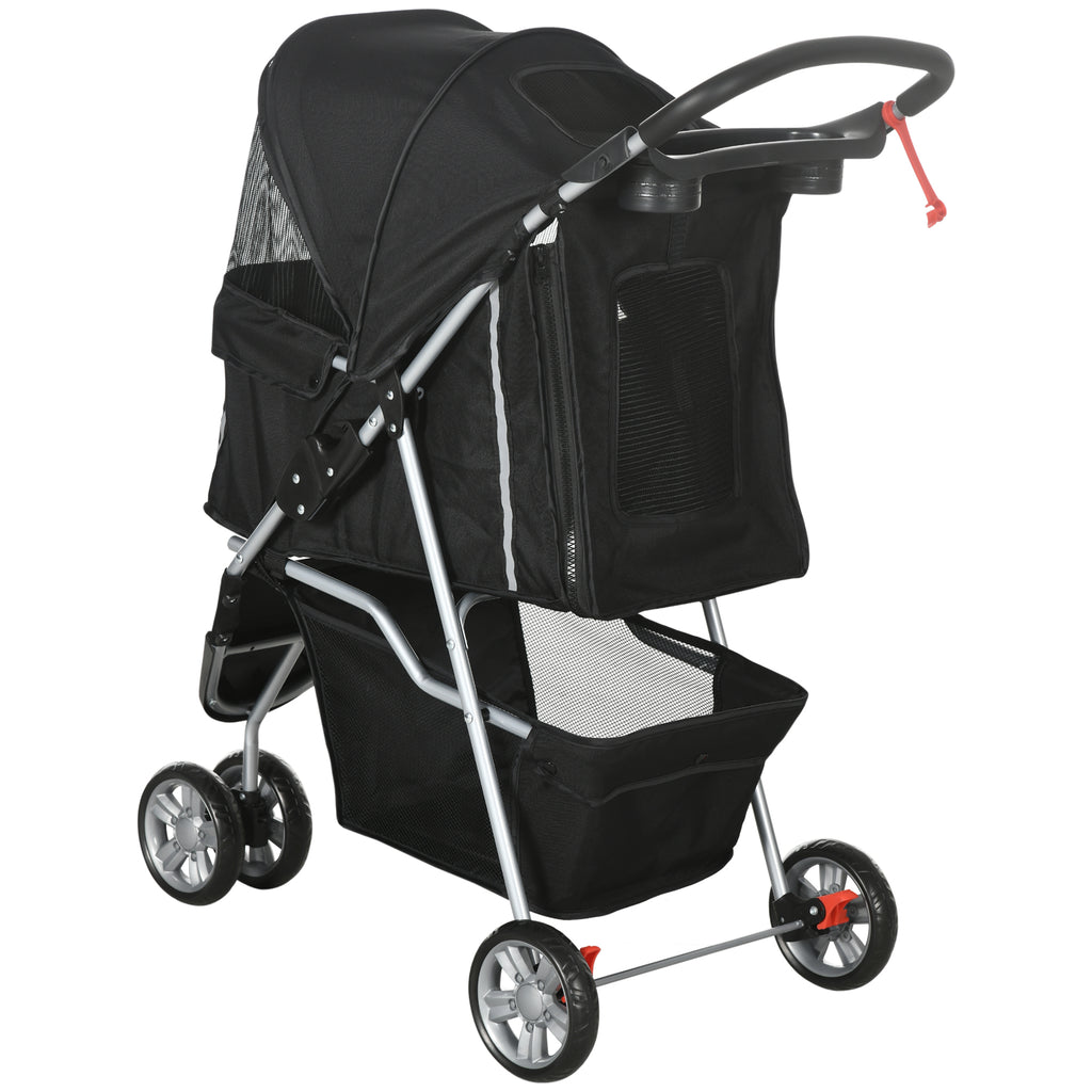 PawHut Hundekinderwagen für kleine Hunde, faltbar mit schwenkbaren Rädern und Bremse, 75x45x97 cm, Schwarz