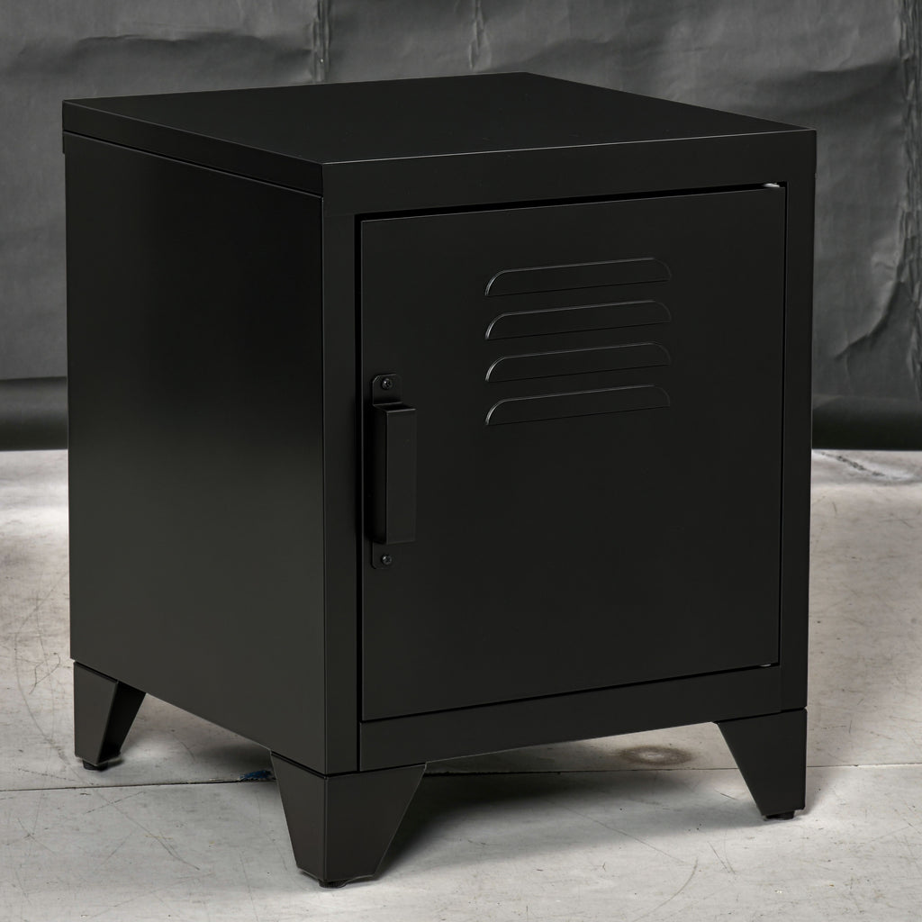 HOMCOM Nachttisch, Beistelltisch mit verstellbarem Regal, Tür, Nachtschrank für Schlafzimmer, Wohnzimmer, Metall, Schwarz, 50 x 40 x 47,5 cm