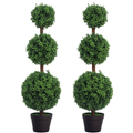 HOMCOM 2er-Set künstliche Bäume 101,6 cm 3 kugelförmige buxus Topiary-Pflanzen künstliche Pflanze grün PE mit Innen- und Außentopf