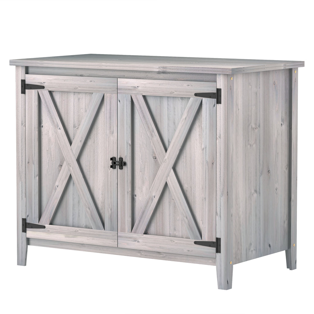 Outsunny Gartenschrank, Holzschrank für Gartengeräte, Outdoor-Schrank für Terrasse, mit Doppeltüren, Scheunendesign, Hellgrau