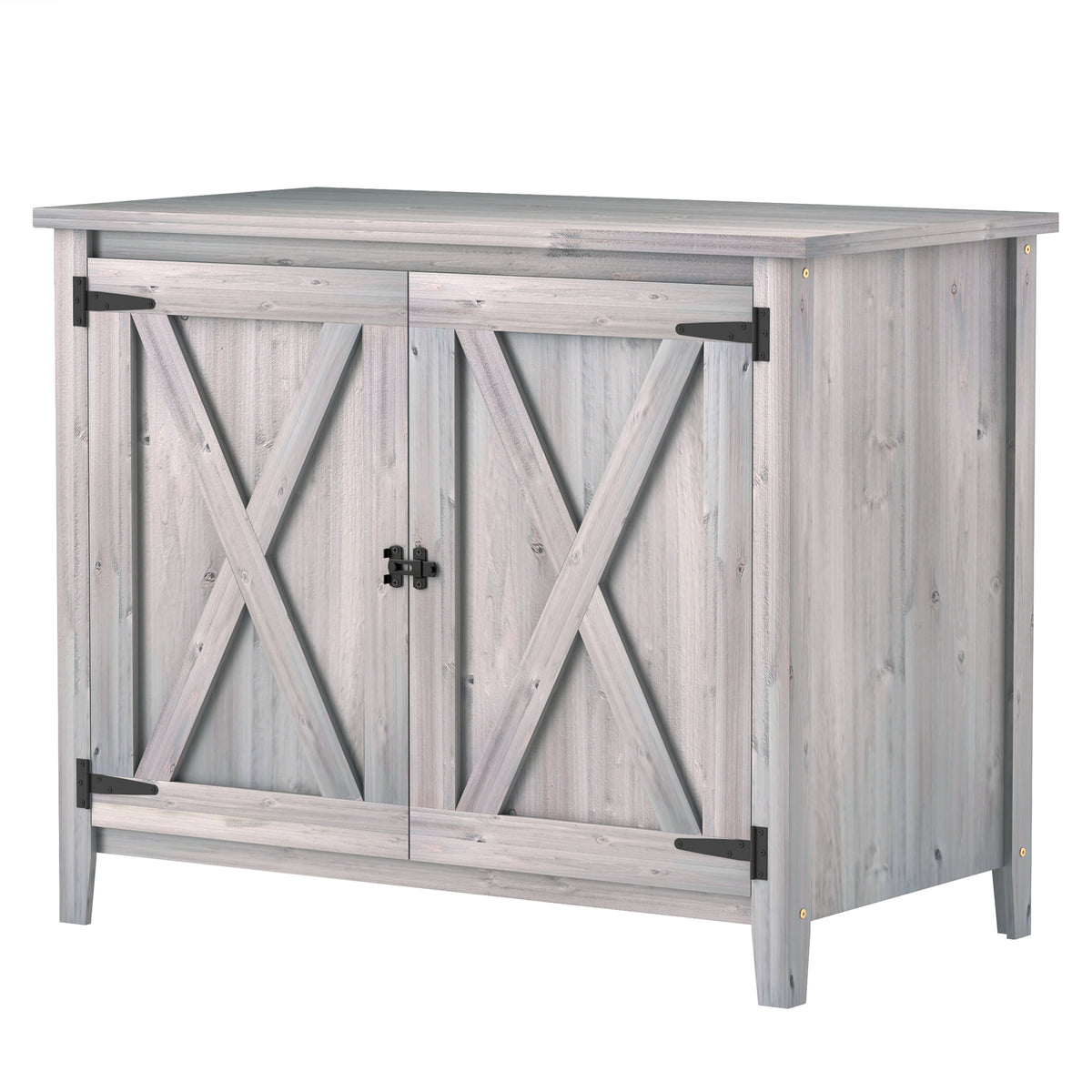 Outsunny Gartenschrank, Holzschrank für Gartengeräte, Outdoor-Schrank für Terrasse, mit Doppeltüren, Scheunendesign, Hellgrau