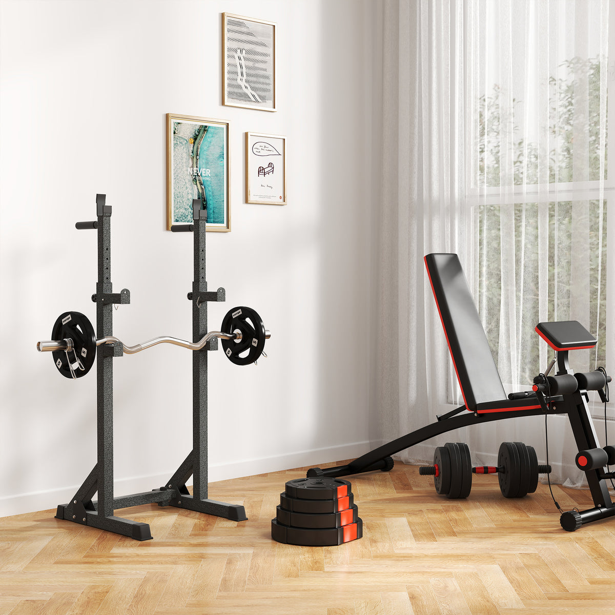 SPORTNOW 4er Gewichtsplatten-Set für Training, Fitnessstudio, Heimtraining, Stärke-Training, 2 x 7,5 kg und 2 x 5 kg, Schwarz