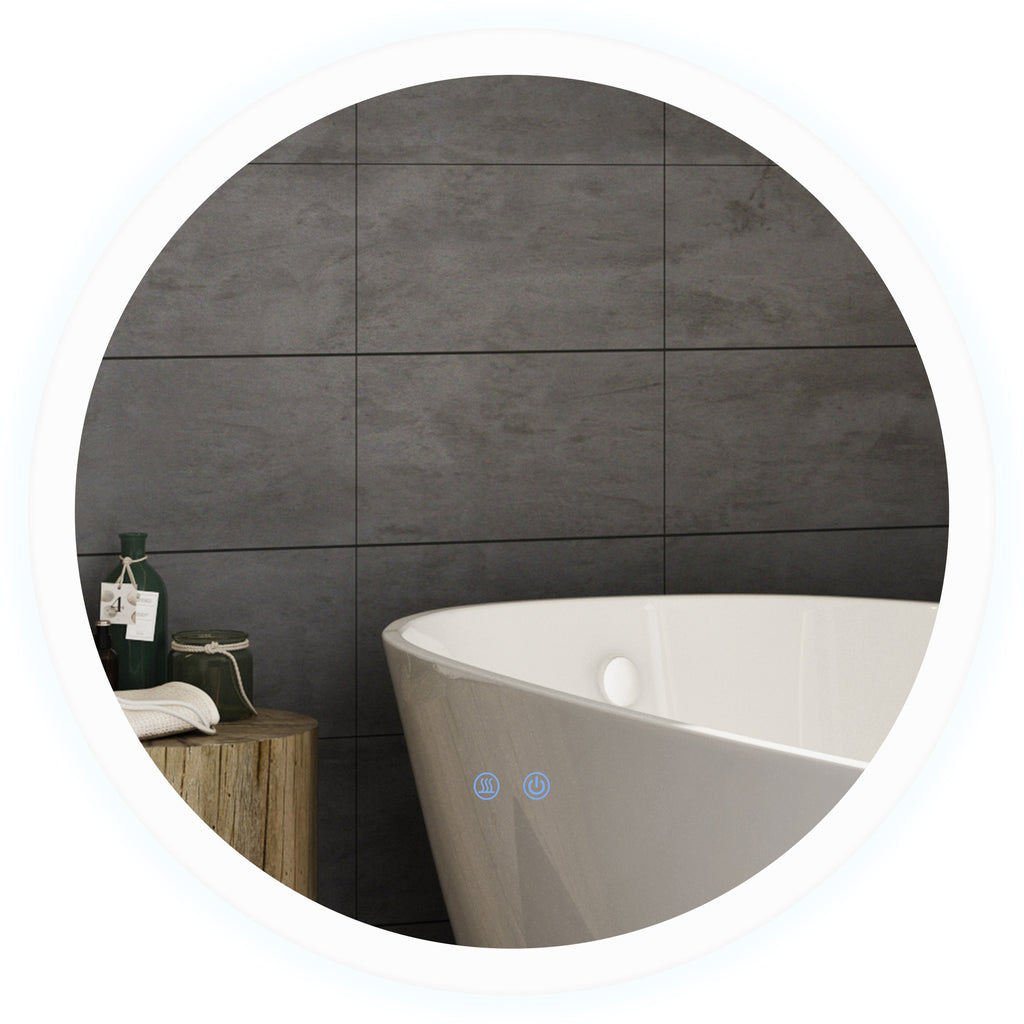 kleankin LED Badspiegel, einstellbare Helligkeit, Entnebelung, Touch, IP44, Metall/Glas, Ø60 cm, Weiß/Silber
