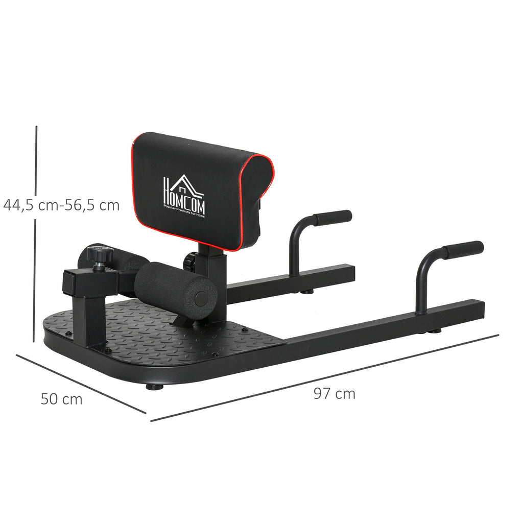 HOMCOM Sissy Squat Kniebeugentrainer Beintrainer Bauch-Gesäß-Trainer 3 in 1 Trainer verstellbar bis 120 kg Stahl Schwarz 50 x 97 x (44,5–56,5) cm