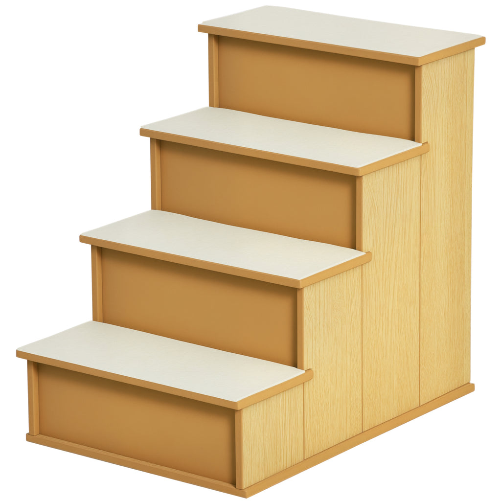 PawHut Haustiertreppe, für Hunde/Katzen, 4-stufig, Kurzplüsch, bis 30 kg, 40 x 59 x 54,2 cm, Natur