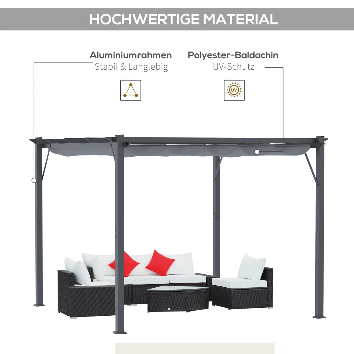 Outsunny Pergola Pavillon Terrassenüberdachung mit Schiebedach Garten Alu Kohlegrau+Dunkelgrau 3x3x2,23 m