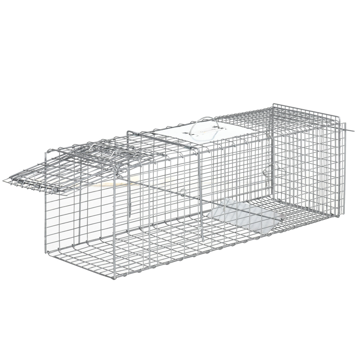 Outsunny Käfigfalle für Ratten, Mäuse und Nutrias, klappbar aus Stahl, 93x31x34,5 cm, Silber