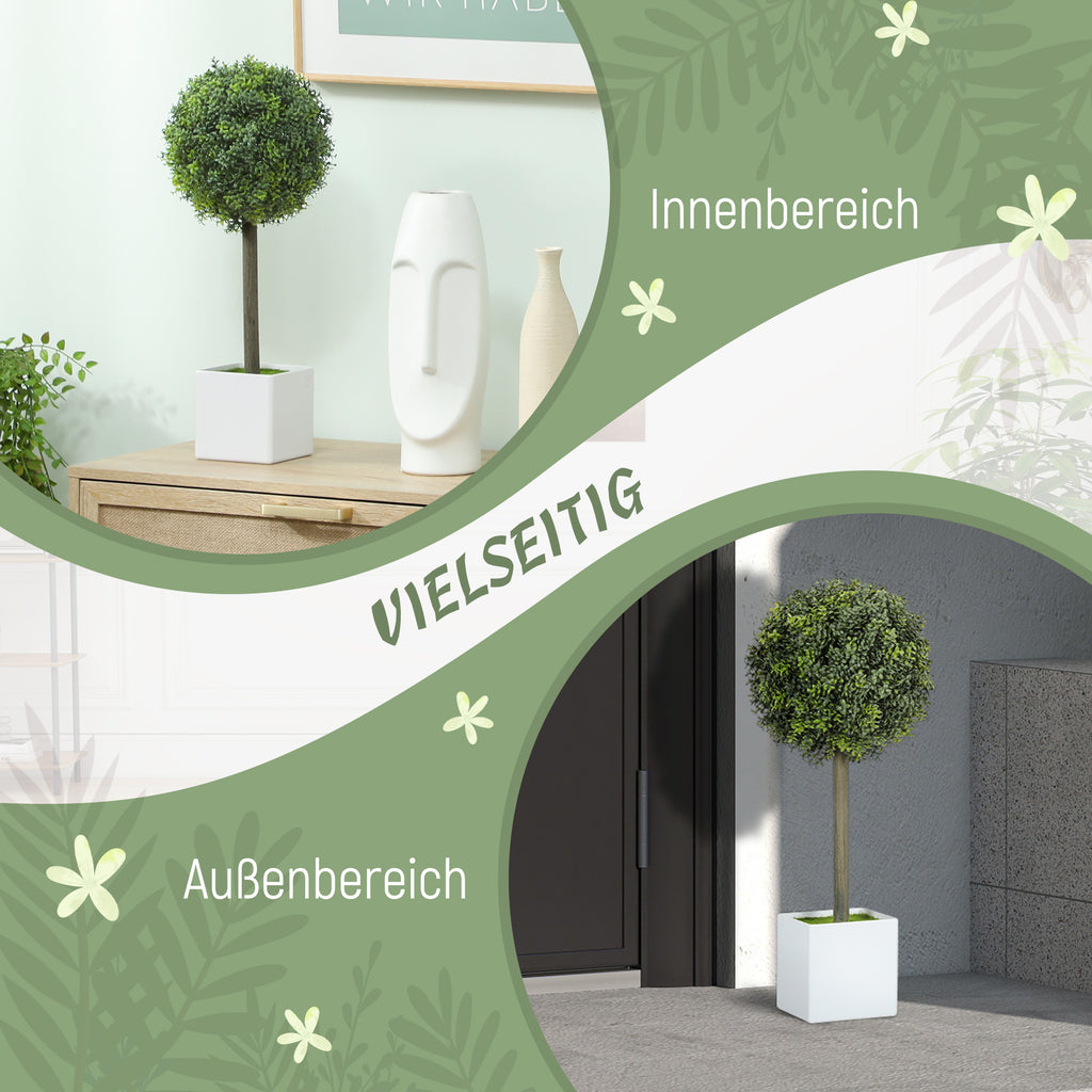 HOMCOM 2er Set Künstliche Buchsbaum-Formschnittkugeln 45cm Kunstpflanze, Plastik Künstliche Pflanzen im Topf