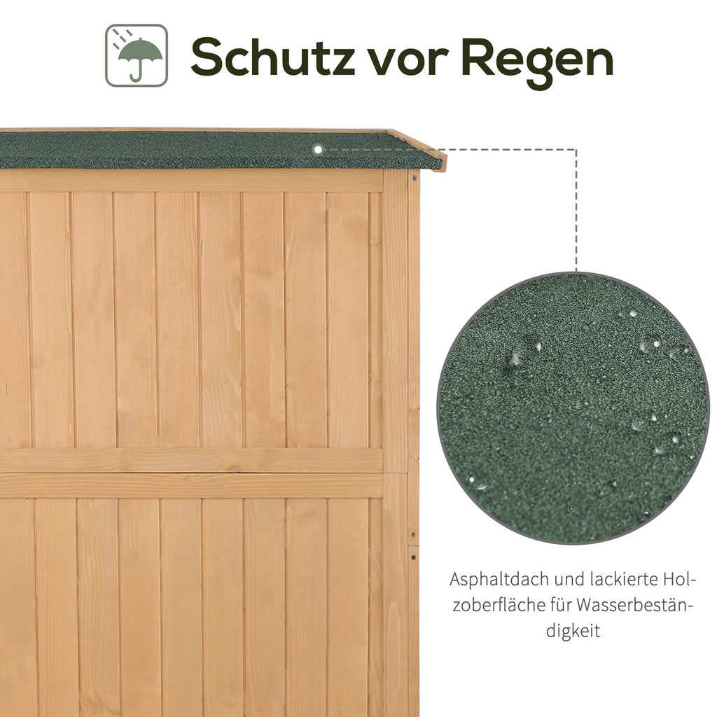 Outsunny Gartenschrank Holz Geräteschuppen Gerätehaus Geräteschrank Pultdach Garten Natur 127,5x50x164cm