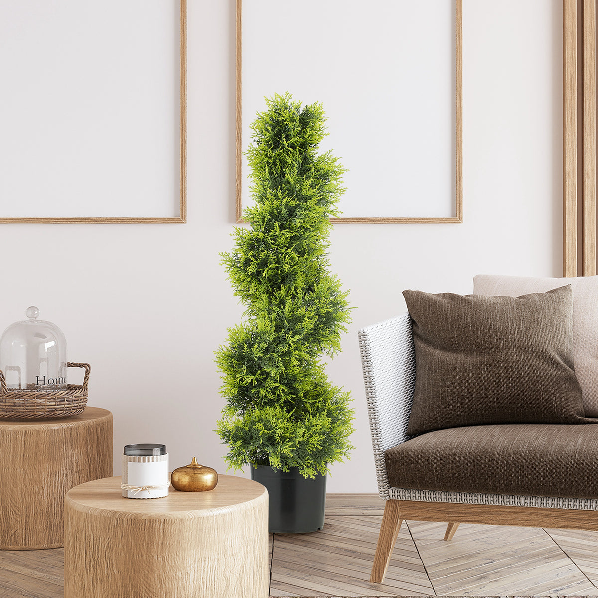 HOMCOM Künstliche Zypresse 90cm Kunstpflanze in Spiralform, Plastik Künstliche Pflanzen im Topf, Moderne Dekoration