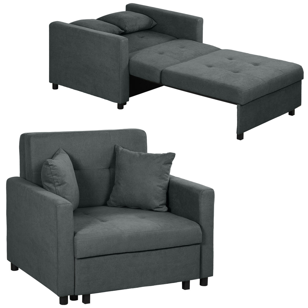 HOMCOM Schlafsessel aus Samtstoff in Grau mit 2 Kissen und Aufbewahrungsfach, 100x98x88 cm