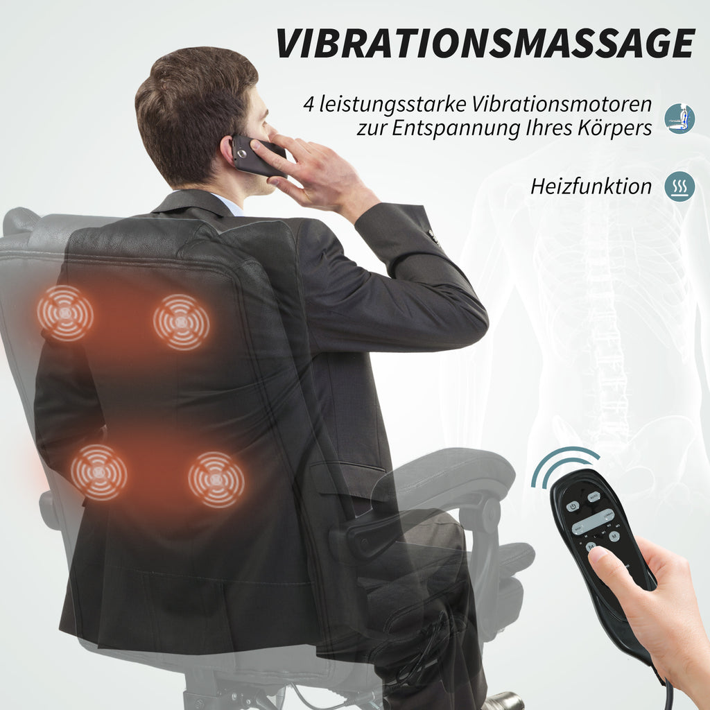 Vinsetto Massagstuhl Bürostuhl mit Massagefunktion, inkl. Fußstütze, höhenverstellbar, 64 cm x 70 cm x 118 cm, Schwarz