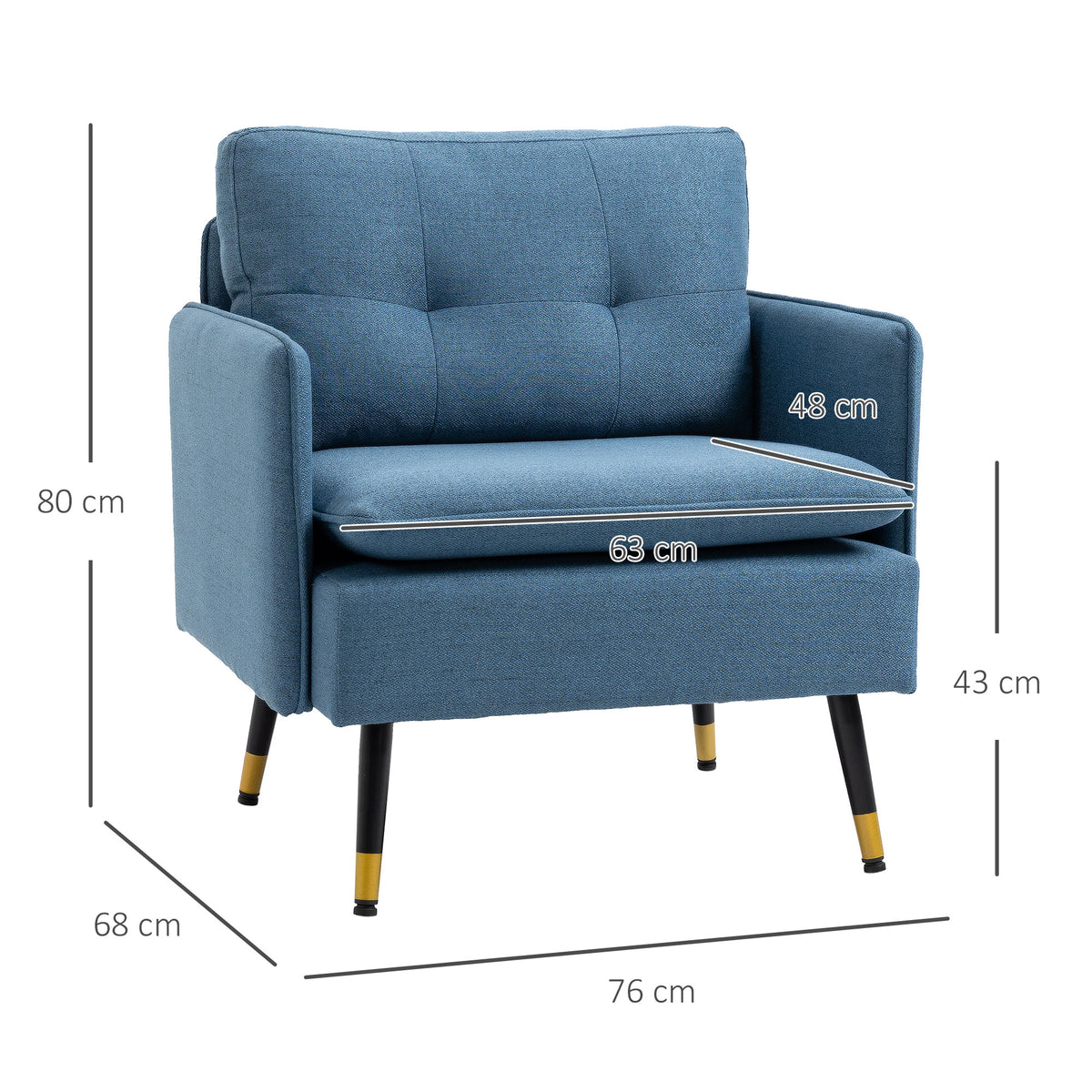 HOMCOM Akzentsessel mit Knopfheftung, Polstersessel, abnehmbare Polster, Schwarz + Gold + Blau