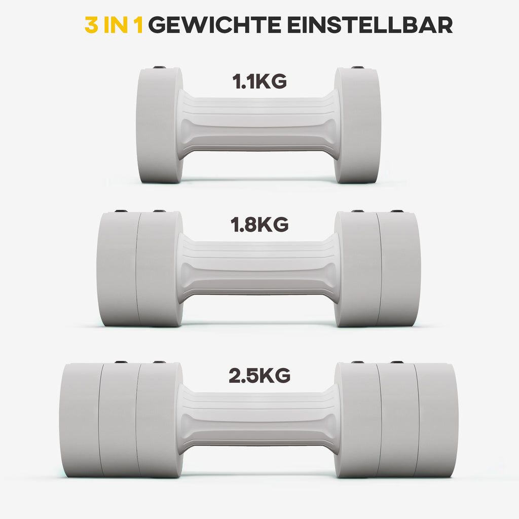 SPORTNOW 2 x 2,5 kg Kurzhanteln mit anpassbarem Gewicht, Kunststoffgehäuse, Weiß