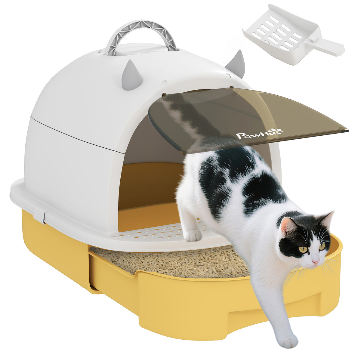 PawHut Katzenklo, geschlossenes Katzenklo, Tragegriff, transparente Tür, 40,5 x 52 x 39 cm gelb