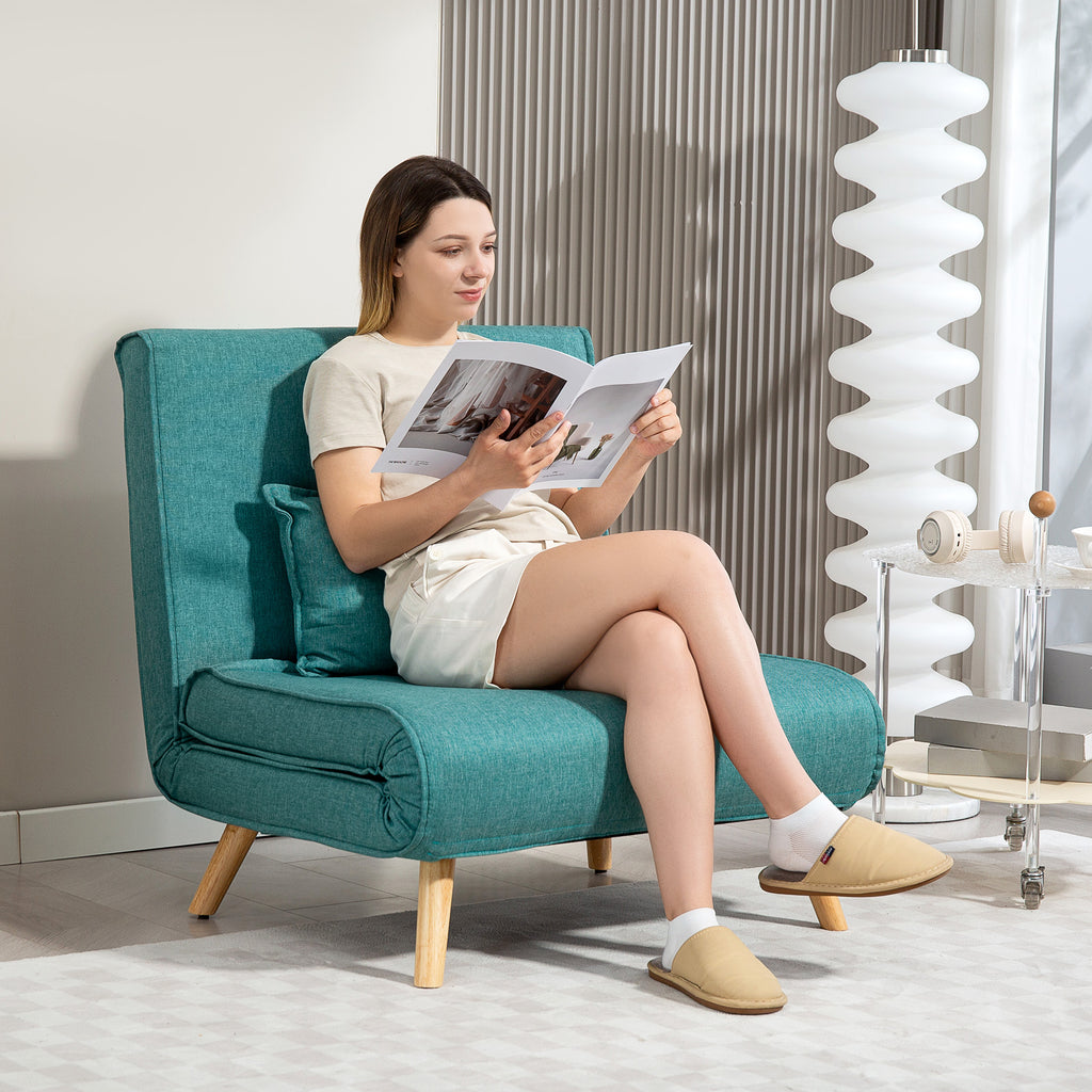 HOMCOM Einzelsessel Schlafcouch Klick-Klack 4 in 1 mit verstellbarer Rückenlehne in 5 Positionen, inkl. Kissen, Grün