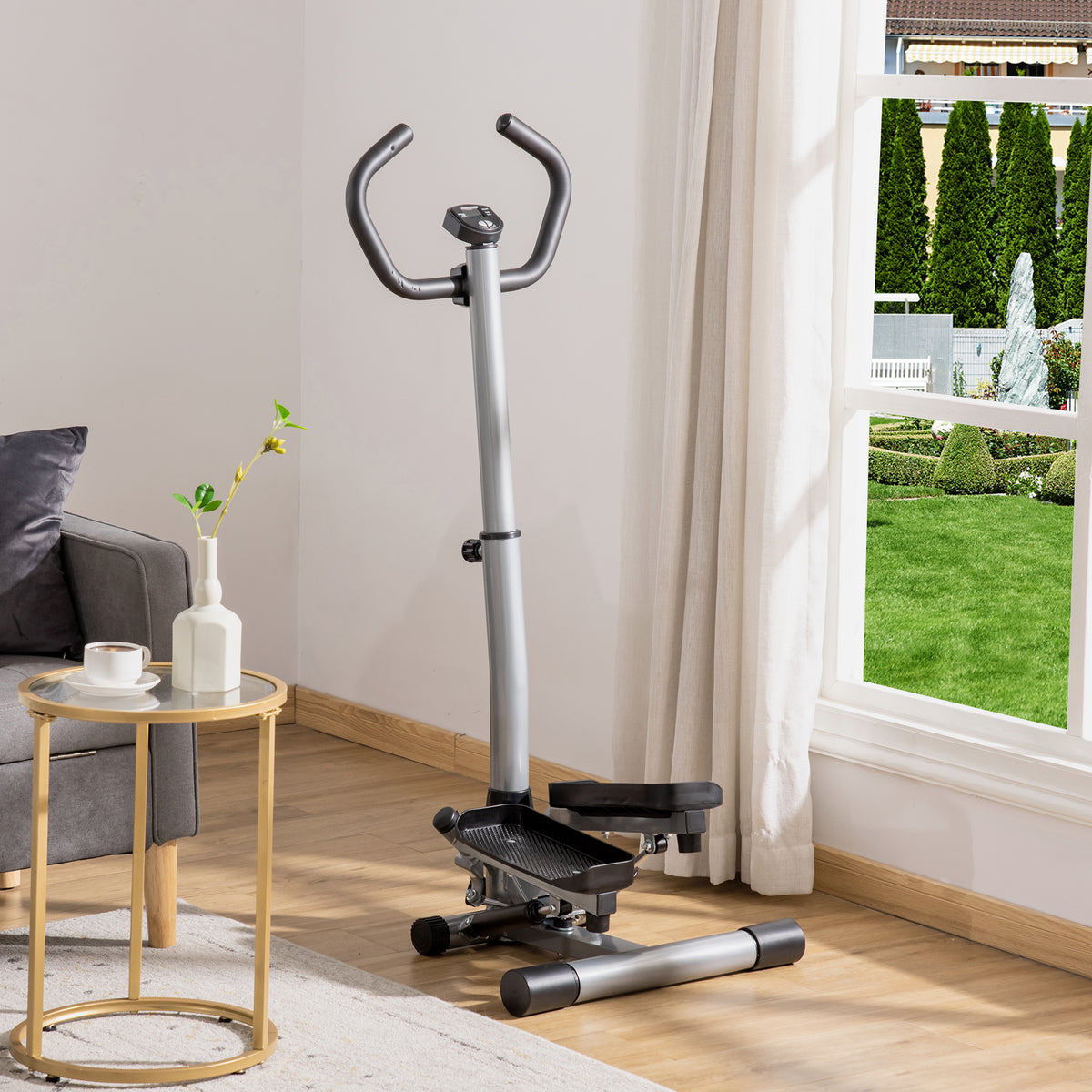 HOMCOM Stepper Heimtrainer für Zuhause mit LCD-Bildschirm einstellbare Geschwindigkeit Metall ABS 55 x 53 x 118-128 cm