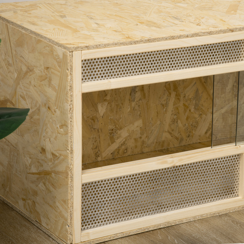 PawHut Terrarium aus OSB-Holz für Reptilien mit schwenkbarer Glastür - 100 x 47 x 47 cm Naturholz