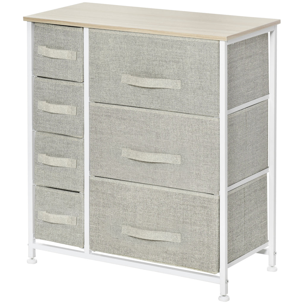HOMCOM Kommode mit 7 Schubladen aus Stoff, Schubladenkommode, modernes Aufbewahrungsmöbel, Stahlrahmen, 63,5 x 30 x 71 cm, grau