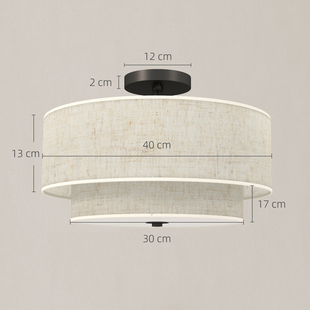 HOMCOM Deckenlampe, Hängeleuchte mit doppelten Schirmen in Leinenoptik, Cremeweiß