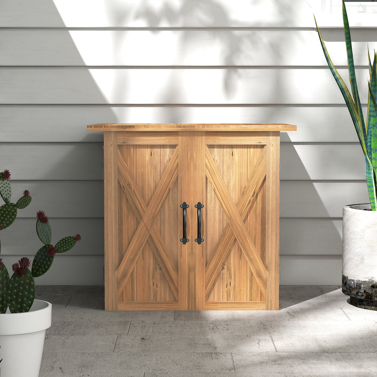 Outsunny Gartenschuppen, Doppeltür, Magnetverschlüsse, wetterfest, Naturholz, 77B x 55T x 72H cm, Braun