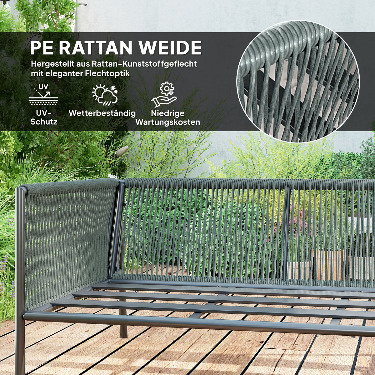 Outsunny Gartenmöbel Set Polyrattan Lounge-Set mit Ecksofa Tisch Kissen für 6 Personen Dunkelgrau