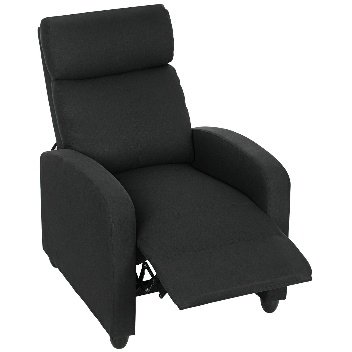 HOMCOM Relaxsessel, verstellbar 135°, ausziehbare Fußstütze, gepolsterte Lehnen, Leinen-Polyester, Schwarz