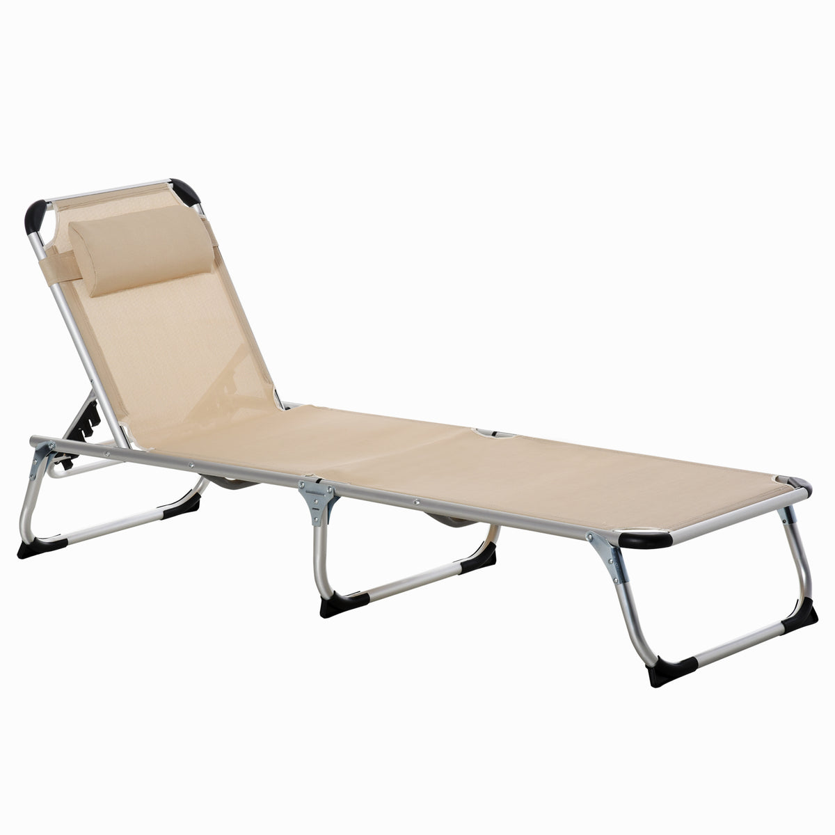 Outsunny Sonnenliege faltbar Gartenliege mit Kopfkissen ergonomisch Relaxliege mit 4-stufig verstellbaren Rückenlehne Alu bis 120 kg belastbar für Garten, Terrasse, Pool, , Strand,Beige