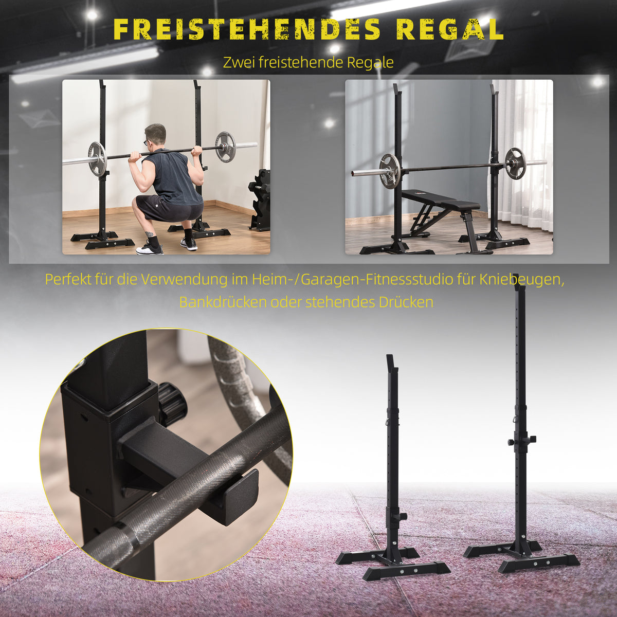 HOMCOM Hantelständer, 2er-Set, bis 150 kg belastbar, höhenverstellbar, Stahl, weiß+schwarz, 52 x 48 x 160 cm