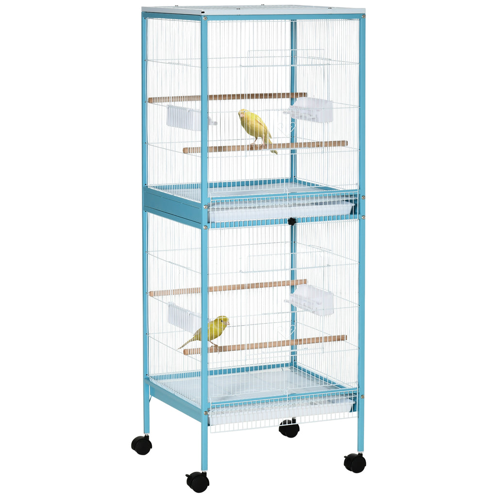PawHut Vogelkäfig 2 in 1 Voliere für Drinnen mit 4 Rädern und herausnehmbaren Schubladen, 51,5x50x140 cm