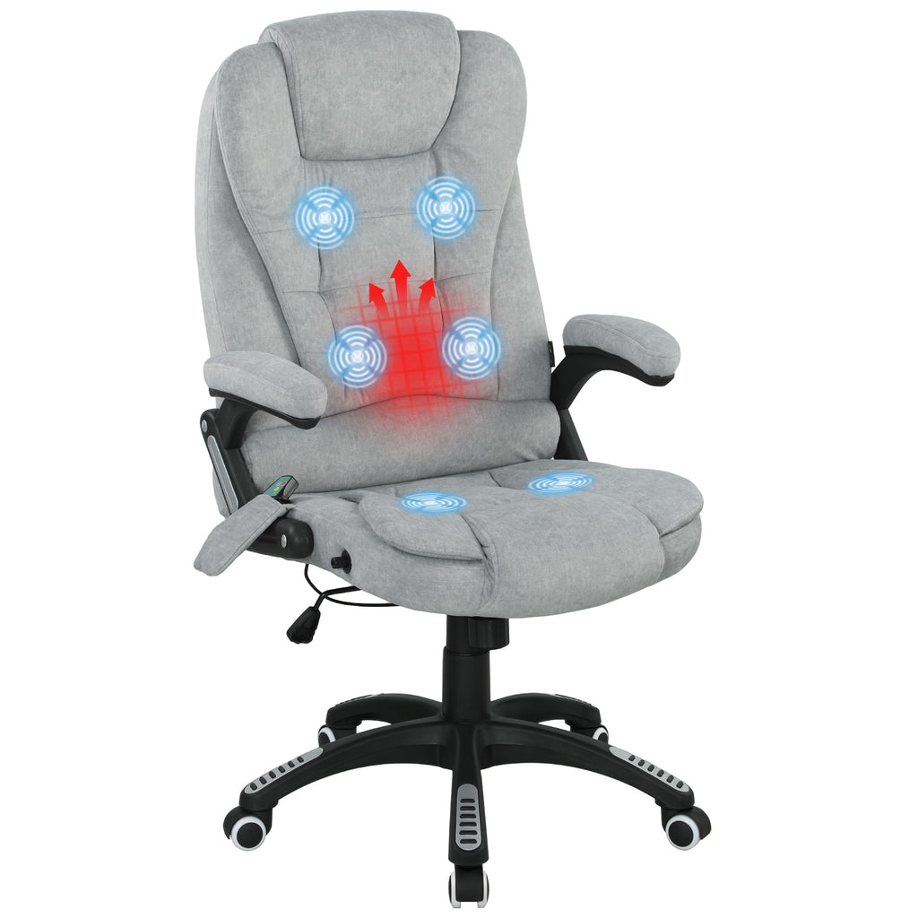 Vinsetto Bürostuhl mit 6-Punkt-Massage mit Neigungsfunktion und Heizung Höhenverstellung 65x71x110-120 cm Grau