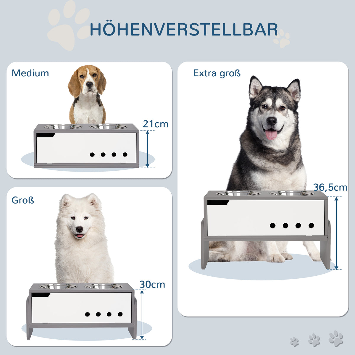 PawHut Erhöhte Fütterungsstation für Hunde, mit Stauraum und Anti-Schling-Matte, 2 x 2000 ml Edelstahlnapf, Grau