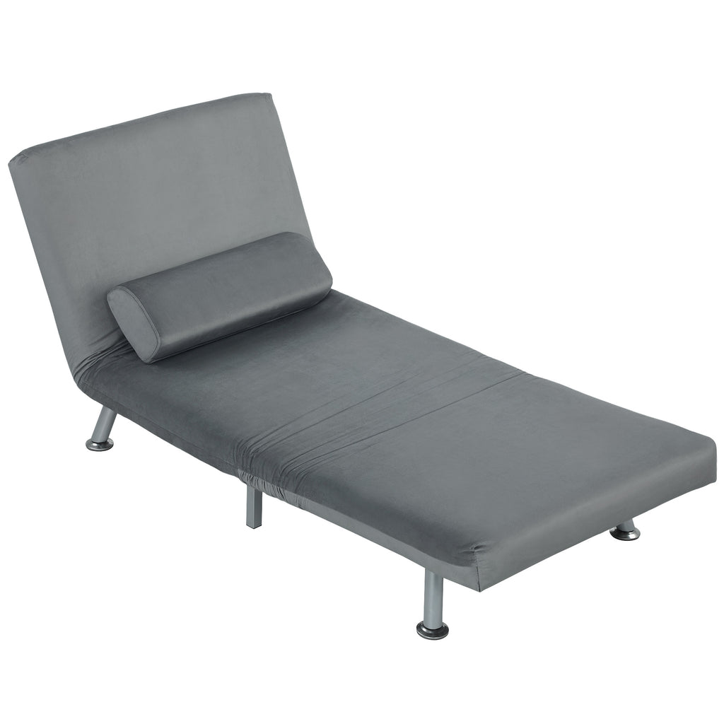 HOMCOM Klappsessel mit Bettfunktion, klappbarer Relaxsessel in Samtoptik, Verstellbare Rückenlehne, 75 x 70 x 75 cm, Grau